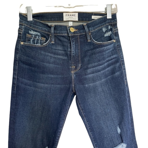 FRAME Le Skinny de Jeanne Distressed Mid Rise Jeans Wriley Wash | Size 28 - Picture 5 of 13